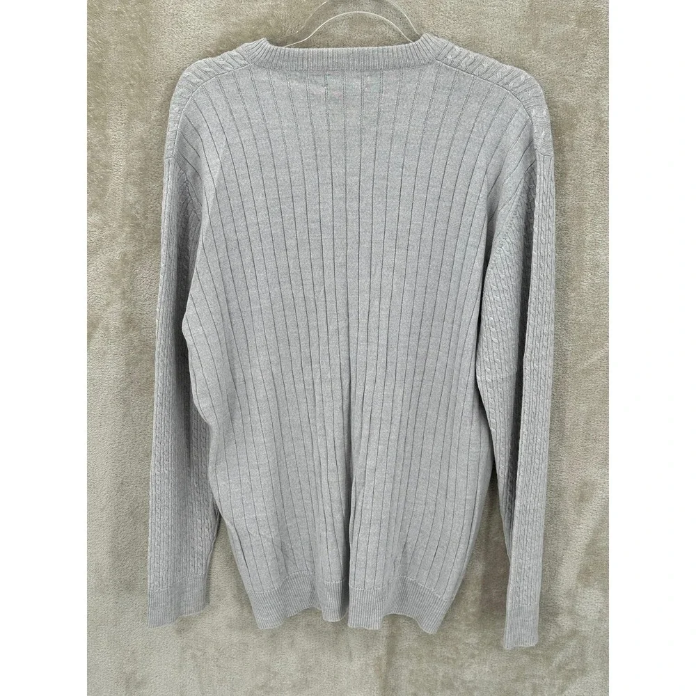 Pringle Sweater‎ Mens 44 Gray V-Neck Cable Knit Wool Pullover Preppy Academia
